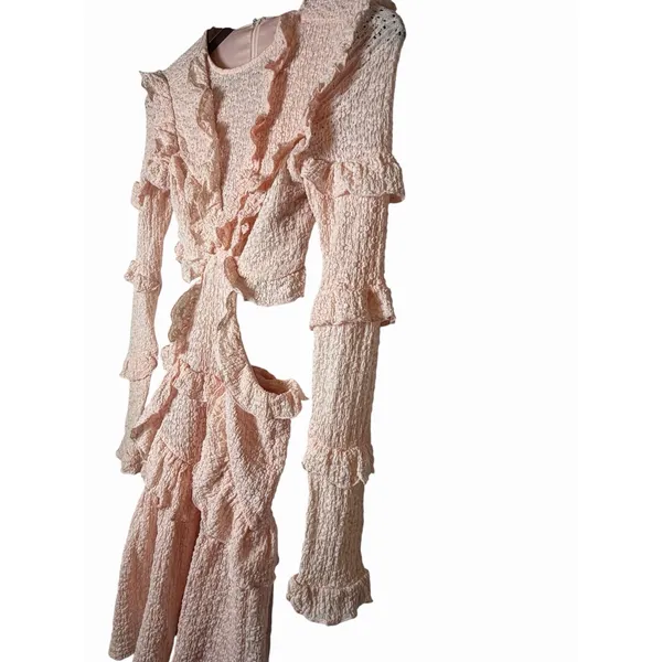 SABO Pink Eyelet Cutout Ruffle Mini Dress Long Sleeve Size 2 - Image 8