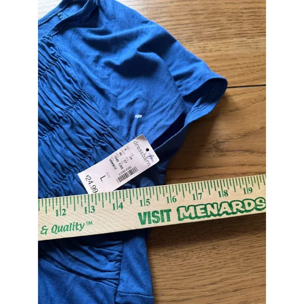 Dressborn Women Size Large Blue Ruffle Short Sleeve Blouse Stretch‎ Office NWT - Image 5