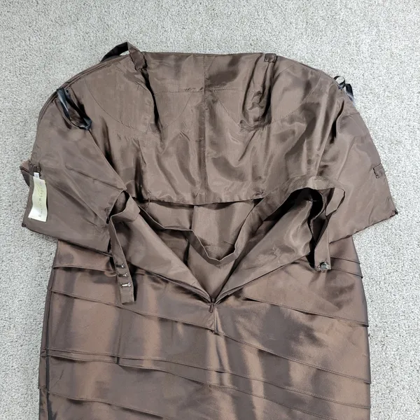 Rina di Montella Silk Jacket Dress 2 Pc 10 Brown Trumpet Tiered Mother of Bride - Image 6