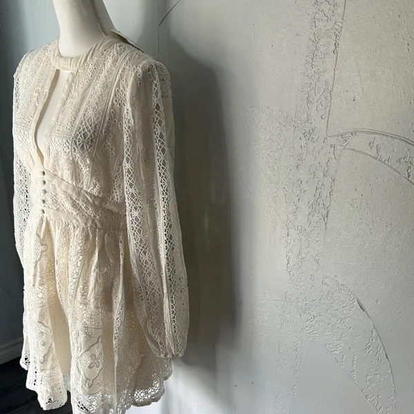Impressions Cream Long Sleeve Lace Dress - Image 3