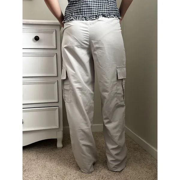 Womens Grey‎ Utility Cargo Pants Elastic Waist Baggy Streetwear Trousers - Image 3