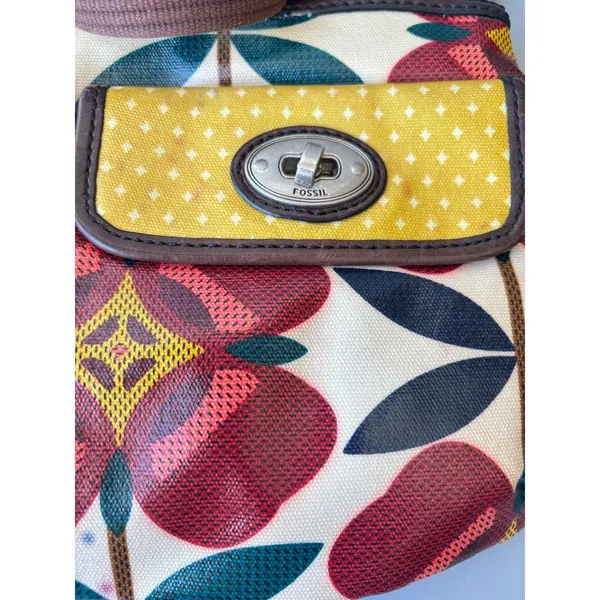 Fossil Key-Per Floral Coated‎ Canvas Crossbody Bag Red Yellow Retro Print - Image 2