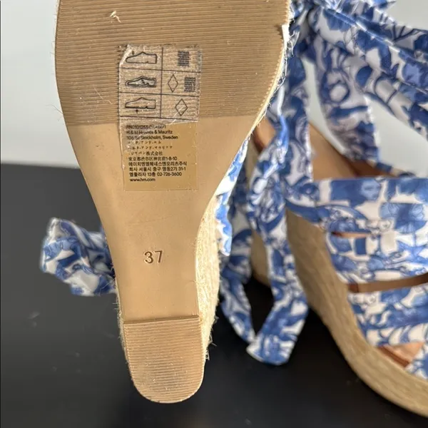 H&M Elegant Blue Patterned‎ Wedge Sandals Sz 37/6.5 - Image 9