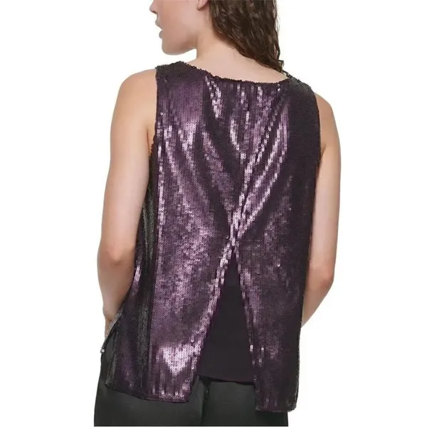 NWT DKNY Sequin Tank Top Womens Regal Purple Split Back P1JA6KDQ‎ Size S - Image 2