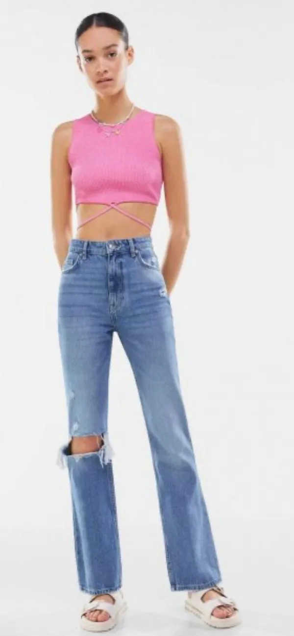Bershka Ripped High Waisted Y2K Jeans Denim Pants - Image 4
