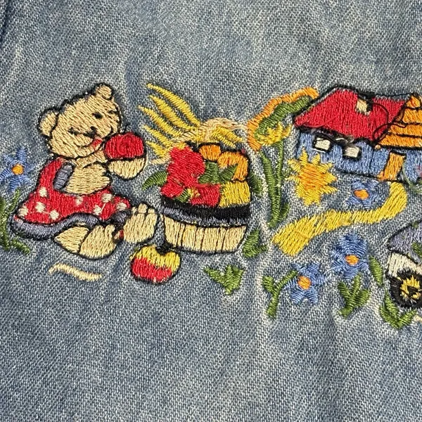 Vintage Way To Go Blue Denim Button Down Women’s S Embroidered Shirt Cottagecore - Image 12