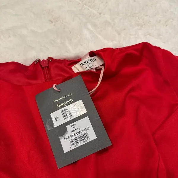 House of CB Fit and Flare Long Sleeve Satin Mini Dress S - Red - Image 5