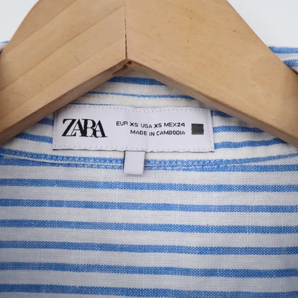 Zara Linen Button-Down Womens XS 4387/054/044 Blue White Striped Excellent - Image 3