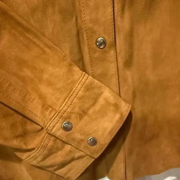 Vintage Tommy Hilfiger 100% Leather Shirt Jacket Camel Brown Size‎ 10 - Image 3