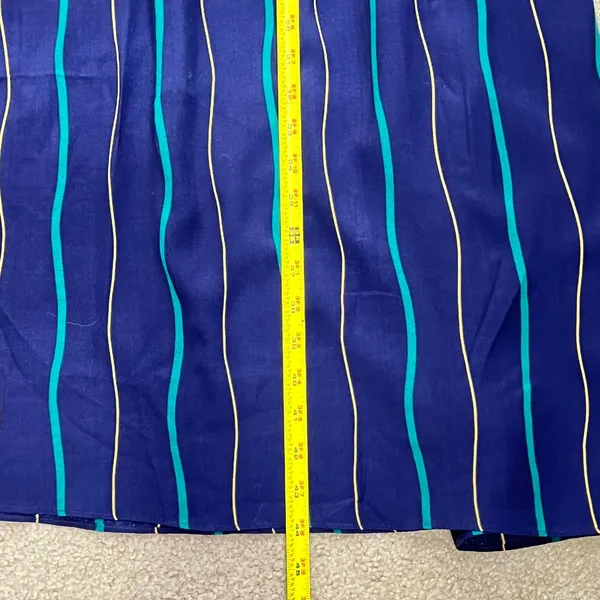 Madewell The Layton Midi Slip Dress‎ Navy Blue Green Gold Striped 10 Slip Dress - Image 9
