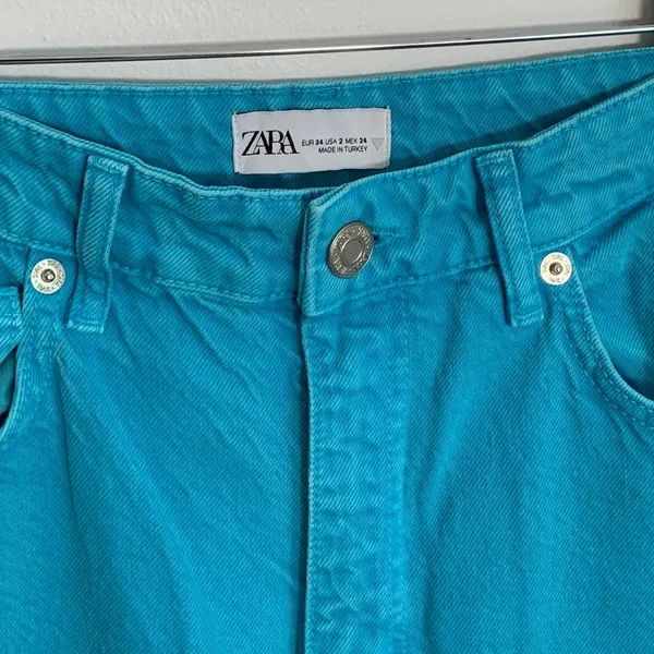 Zara‎ Wide Leg Blue Raw Hem Long Wide Leg pants size 2 - Image 4