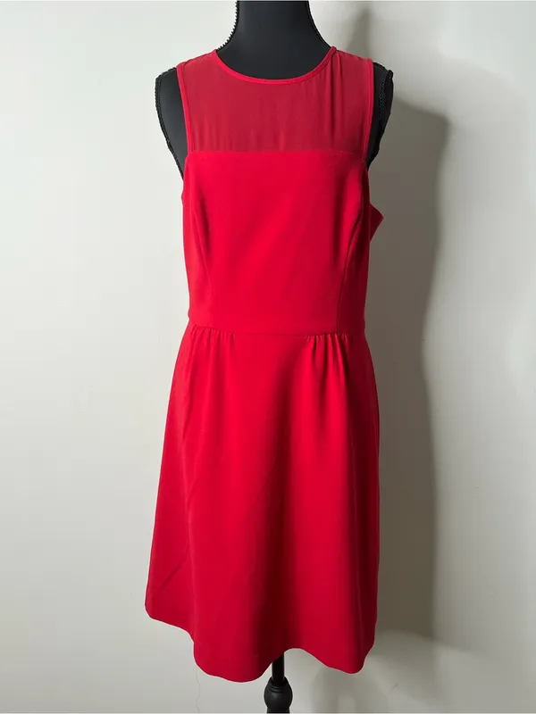 Banana Republic Red Sheer Illusion Panel Fit Flare Dress 8 Sleeveless Mini - Image 2