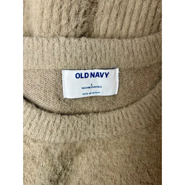 Old Navy Fuzzy Taupe Sweater Womens Large Soft Crew Neck Cozy Knit - Image 3
