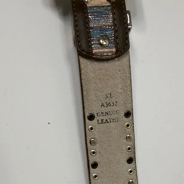 Studded Multicolor Leather Belt with Silver Buckle Brown - Image 4