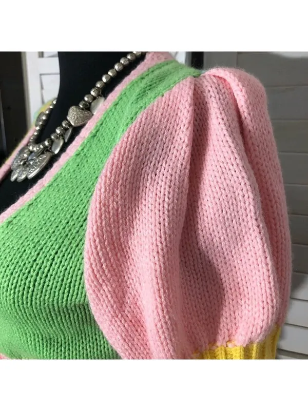 Y2K cropped knit top color block feminine coquette fairy boho cute-goth festival - Image 10