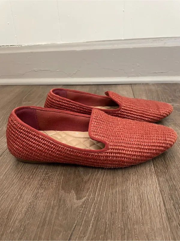 Birdies The Starling Raffia Loafer Flats Size 7.5 Red Rust Orange Slip On Shoes - Image 3