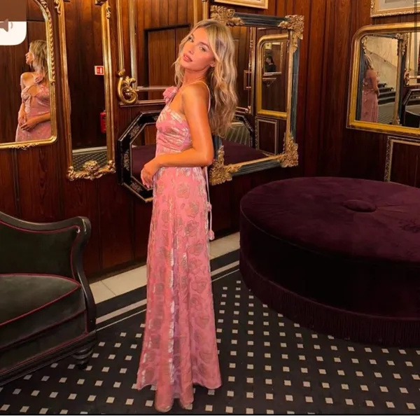 For Love & Lemons‎ Raya Pink Velvet Rosette Rose Floral Maxi Dress Size M - Image 6