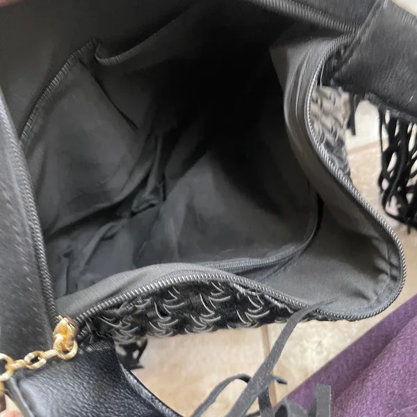 Faux Suede Fringe Rhinestone black Shoulder Bag boho tassels purse tote‎ - Image 8