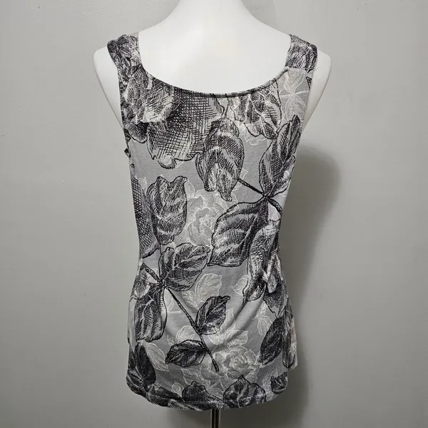 NY&CO Gray Floral Ruffle Tank Top Large Feminine Elegant Romantic Polished Work - Image 5
