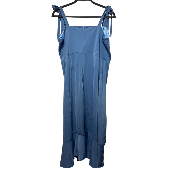 Blue Tie Shoulder Ruffle Hem Midi Dress 2XL Sleeveless Slit Cocktail Party - Image 3