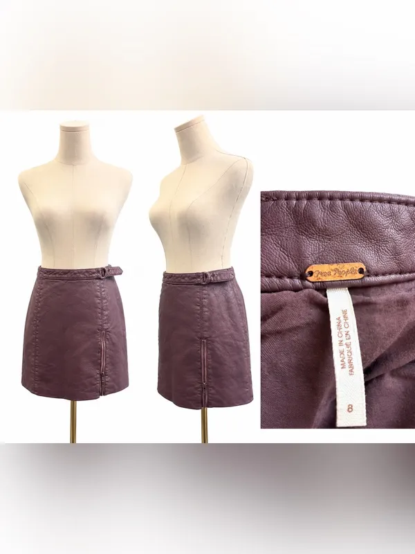 Free People Dusty Mauve Faux Leather Mini Skirt Side Buckle Women’s Size 8 - Image 3