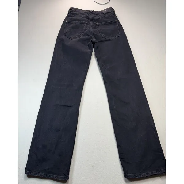 Zara Women's Jeans Size 4 Straight Wide Leg High Rise‎ Button Fly Black Denim - Image 2