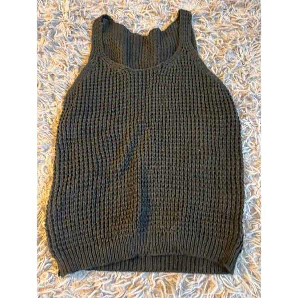 Black Chunky Waffle Knit Tank Top Sleeveless Sweater Vest Medium - Image 2