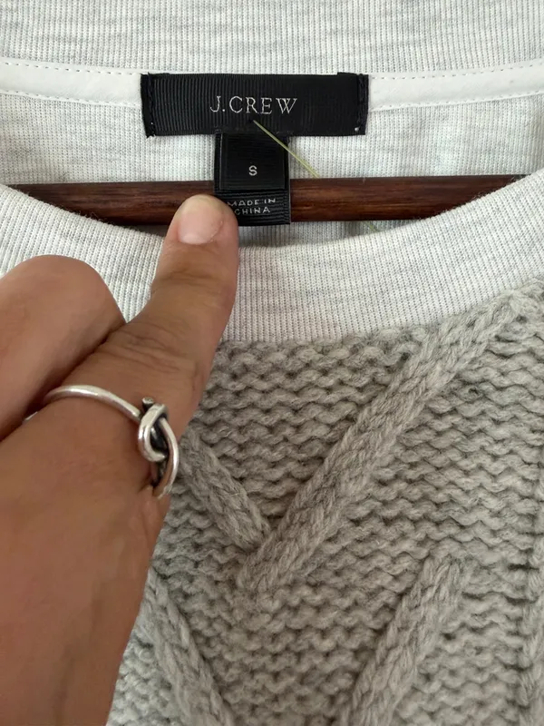 J.Crew Women’s S Gray Wool Cable Knit Mixed Media Sweatshirt Sweater NWOT - Image 3