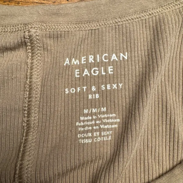 American Eagle Soft Sexy‎ Ribbed Tee Shirt Taupe Short Sleeve Women's M - Image 3