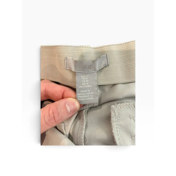 HM Womens Pleated Wide Leg Trousers Light Beige High Waist Cropped Pants Size 10 - Image 3