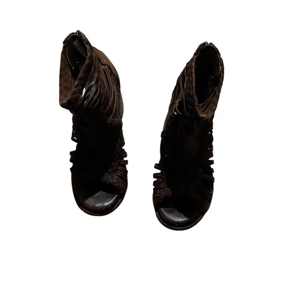 FREEBIRD by Steven Booties Womens Size 7 Brown Woven Open Toe Block Heel - Image 6
