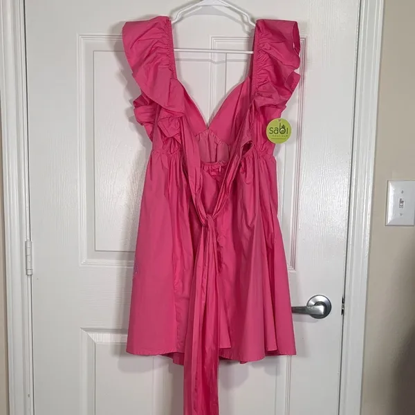 NWT Peach Love California Vibrant Pink Heart Glitter Babydoll Dress Size M - Image 3