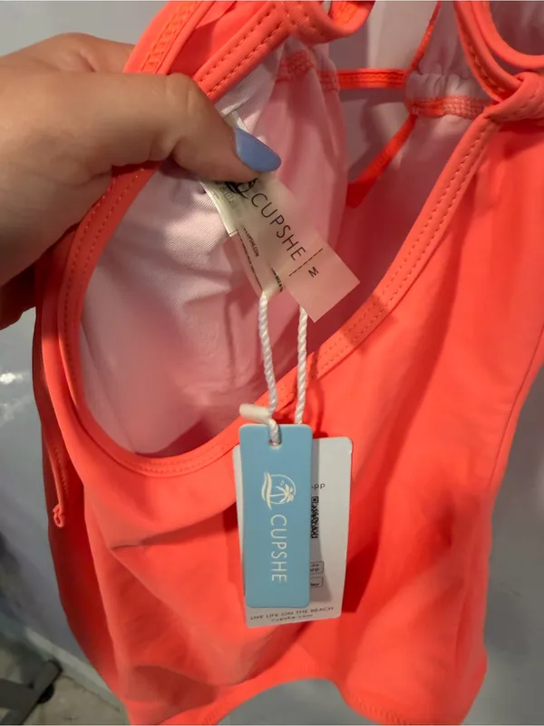 NWT Cupshe‎ Ruffled V-Neck One-Piece Swimsuit in Coral - Image 3