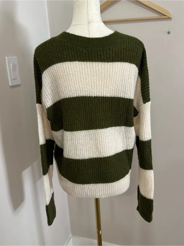 Madewell Stripe‎ Rosario Sweater Green and White M - Image 3