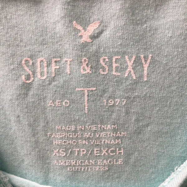 American Eagle Outfitters Soft & Sexy Light Blue Cropped Pocket Tee, Sz. XS - Image 2