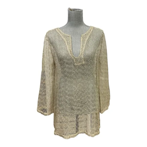 LA BLANCA By Rod Beattie Gold Mesh Net Swim Cover Up gold color size M - Image 2
