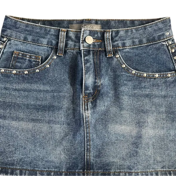 Cali 1850 Denim Mini Skirt with Studded Details - Image 2
