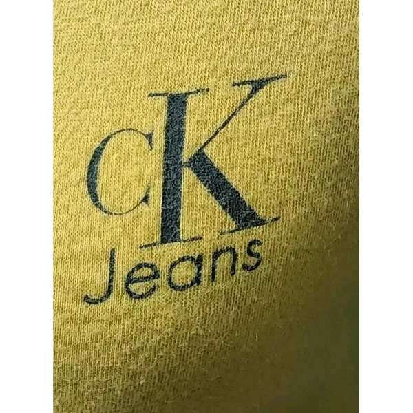 Vintage Calvin Klein Jeans Womens Size M V-Neck Tee Shirt‎ Yellow - Image 2
