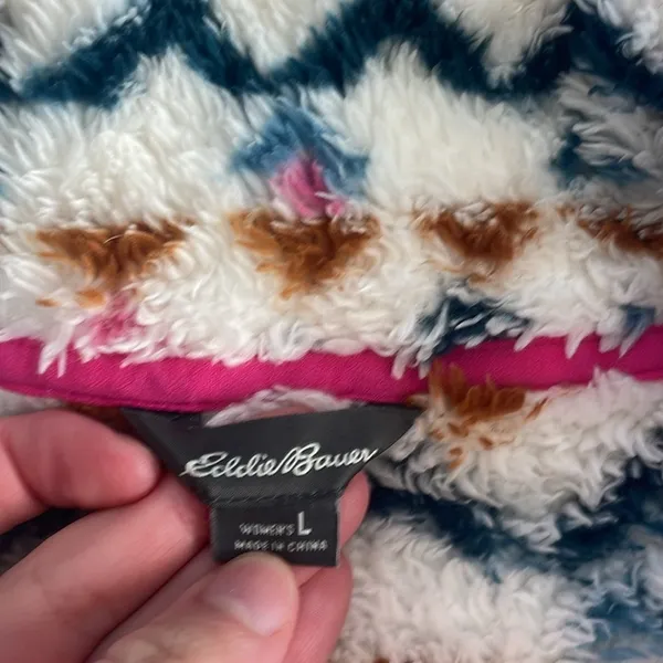 Eddie Bauer Size Large Colorful Plush Quarter-Zip Pullover Sweatshirt - Image 4