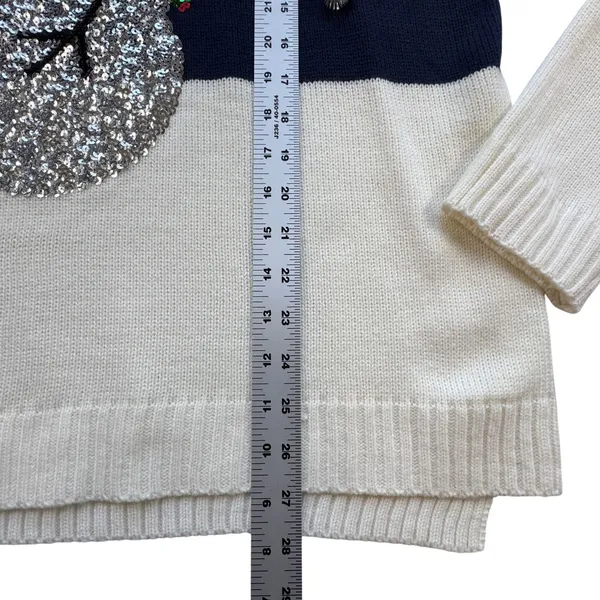 Holiday Time Snowman Sequin Ugly Christmas Sweater Womens 2X 20 Navy‎ White Poms - Image 8
