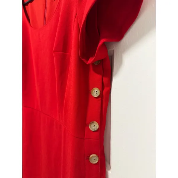 Ann Taylor plus size Red Side Button Sheath Dress Short Sleeve Scoop Neck Lined‎ - Image 2