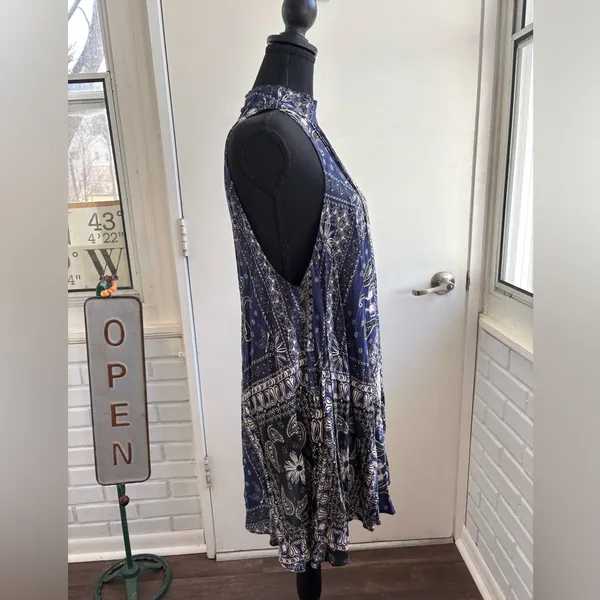 Free People Beaux Bandana Print High Neck Slip Dress small boho festival‎ - Image 3