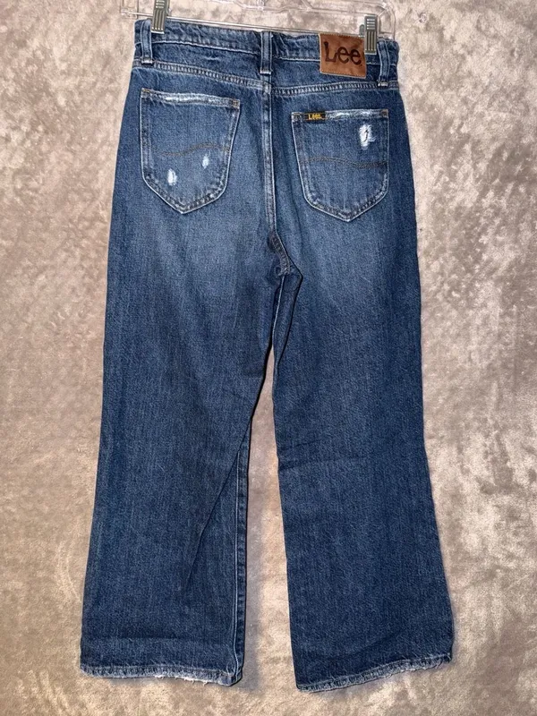Lee High Rise Wide Leg Distressed Denim Jeans Blue - Image 10