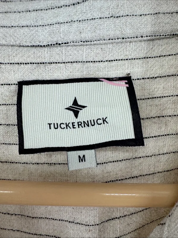 Tuckernuck Cream Black Striped Midi shirt dress linen blend classic neutral M - Image 4