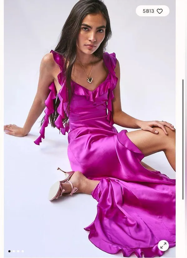 ✨ Amanda Uprichard Sonnet Silk Gown – Fuchsia – Size Small - Image 2