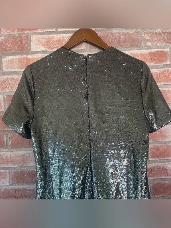 Lauren Ralph Lauren Sequin Shift Dress Women’s 8 Silver Black Party Eras Glam - Image 7