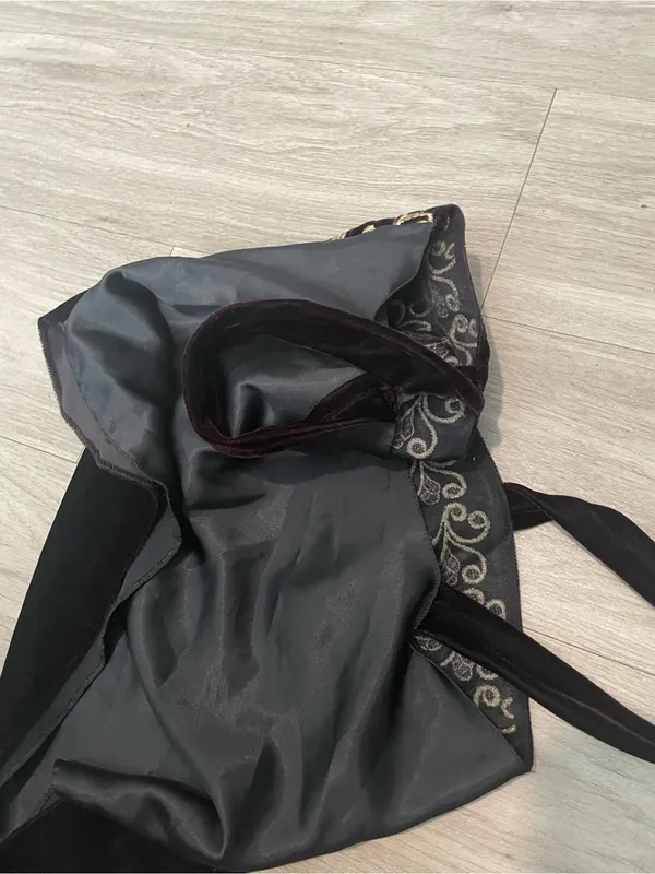 Black Velvet Tank Top with Gold Embroidery - Image 2