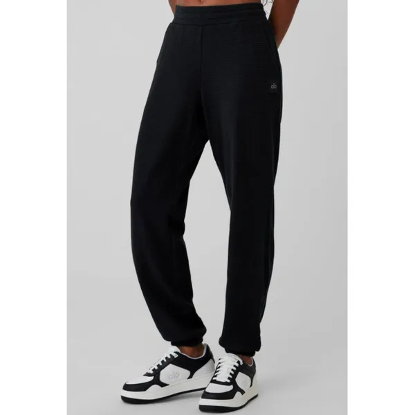 Alo Waffle Weekend Escape Joggers Black High-Rise Waist Thermal Sweats Sweatpant - Image 4