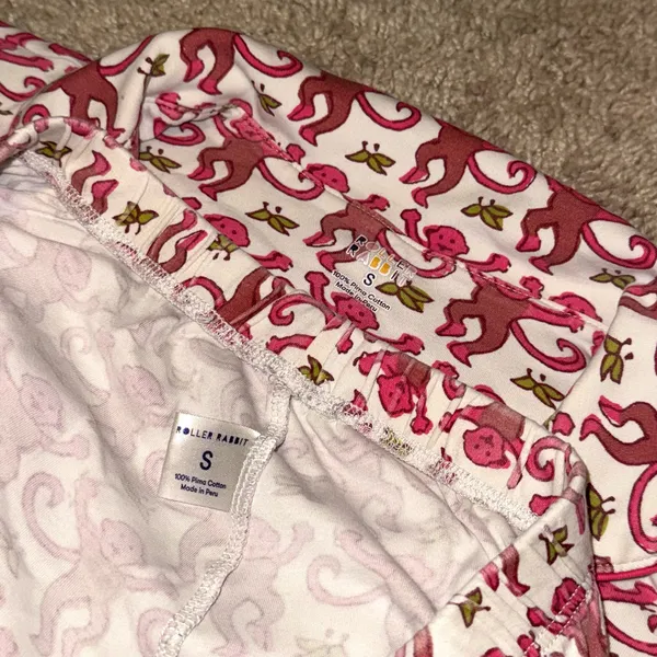 Roller Rabbit Pink Monkey Polo Pajama Short Sleeve Shirt and Shorts Set size Smal - Image 4