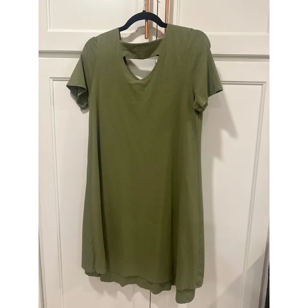 Soft Surroundings Olive Green Pima Cotton Cutout Camille Dress Petite M boho - Image 4